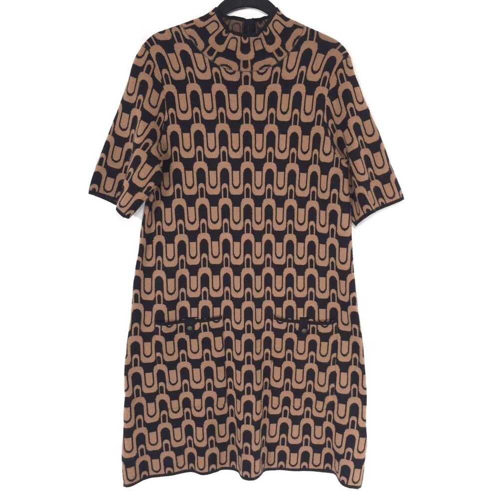 ANTHROPOLOGIE MAEVE Women's Annalise Mini Sweater Dress MEDIUM Brown Geometric